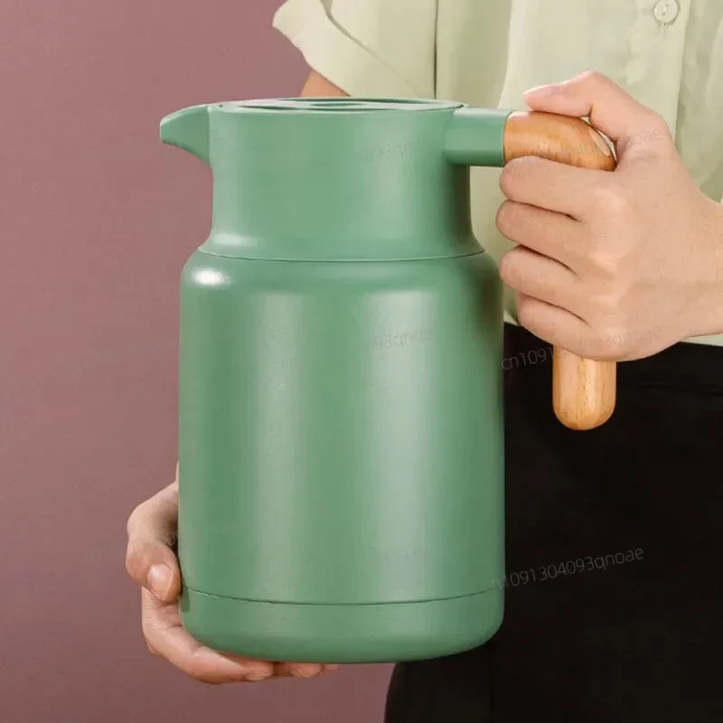 

304 Stainless Steel Insulated Kettle Thermos Wooden Handle Double-layer Vacuum Flask Hot Water Bottle Nordic Portable Coffee Pot