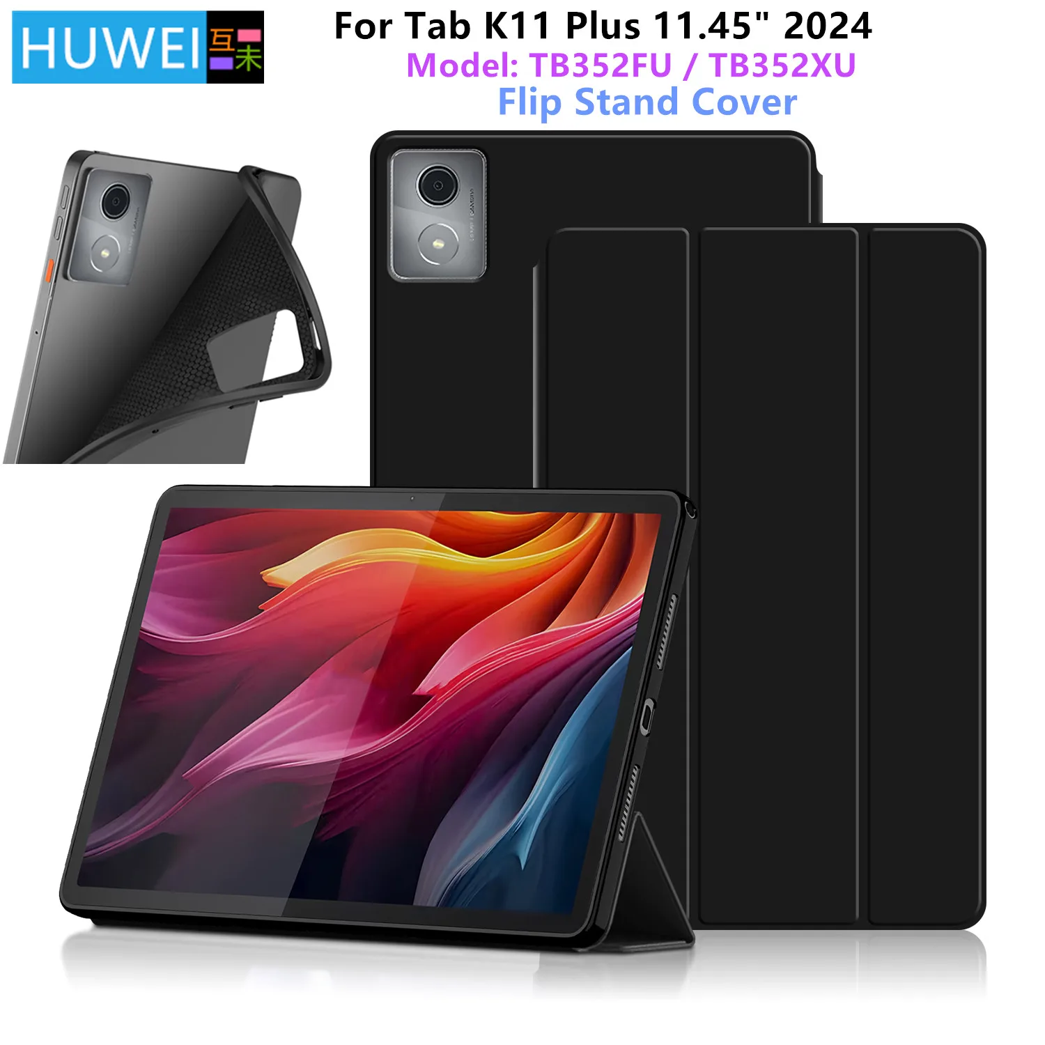 HUWEI For Lenovo Tab K11 Plus Case 11.45 Inch PU Leather Flip Stand Cover for Coque Lenovo K11 Plus TB352FU tb352xu Tablet Case