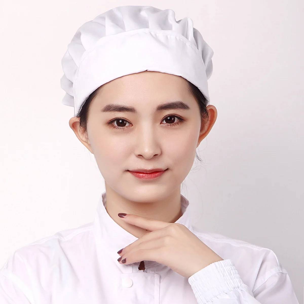 1Pcs Dustproof Chef Hat Adjustable Catering Cap Pure Color Lightweight Breathable Comfortable Working Hat for Men Women White