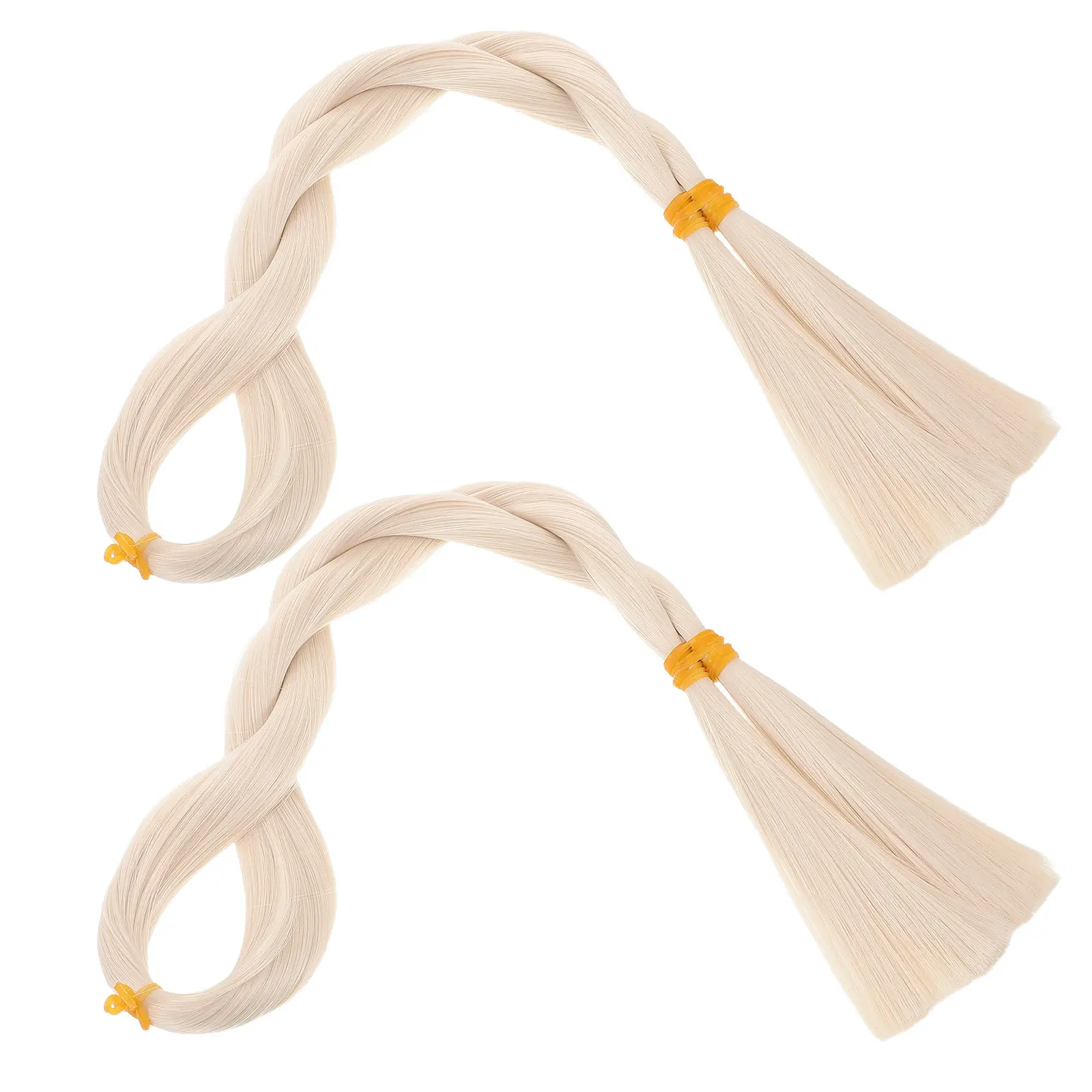 

2pcs Heat Resistant Long Braided Synthetic Hair Halloween Costume Women Beige Soft Natural Straight Hair Replacement For Bjd