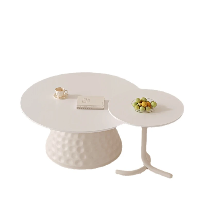 

Zc White Stone Plate Tea Table Side Table Combination Small Apartment Cream Style round Tea Table