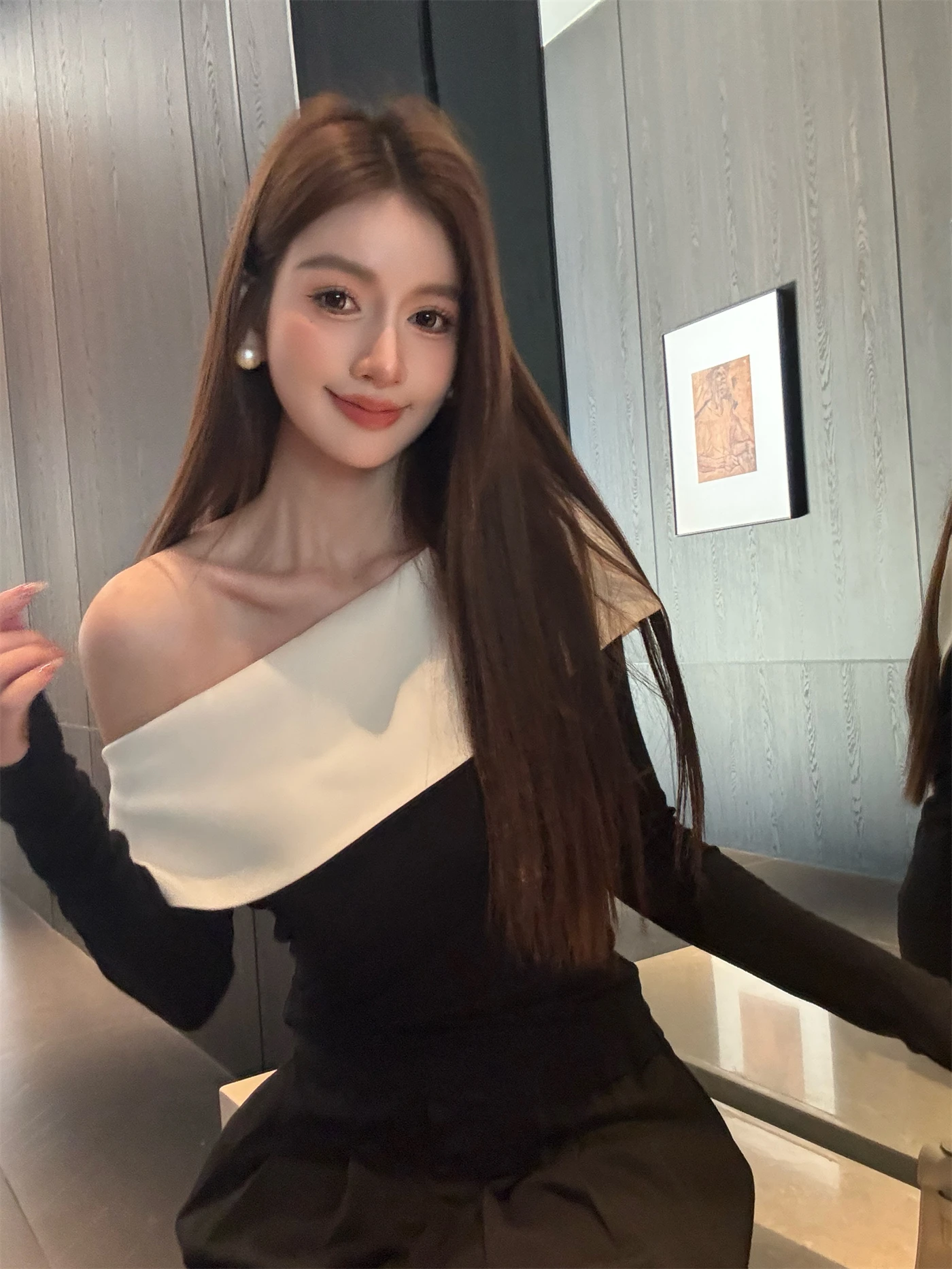 

Ele Acetate Slim Fit oulder Bared Top for Women Spring Season Breathable Comfortable Long Sve Overhead Closure