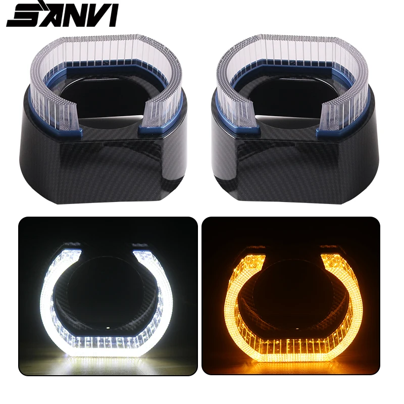 

SANVI 2 шт. хрустальные ангельские глазки Halo желтый белый DRL сигнальный свет для обновления фар автомобиля 3 дюйма Bi светодиодный и ксеноновый объектив проектора
