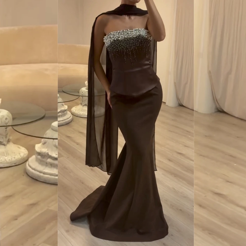 

Customized High Quality Luxury Evening Dress Beading Bespoke Occasion Strapless Mermaid Long Dresses Elegant Party Glitter