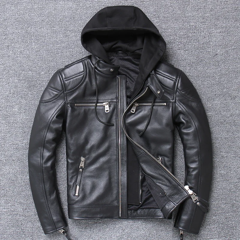 

LNY!Wholesales.motor biker genuine leather jacket.New winter black cowhide coat.plus size warm leather jackets,sales