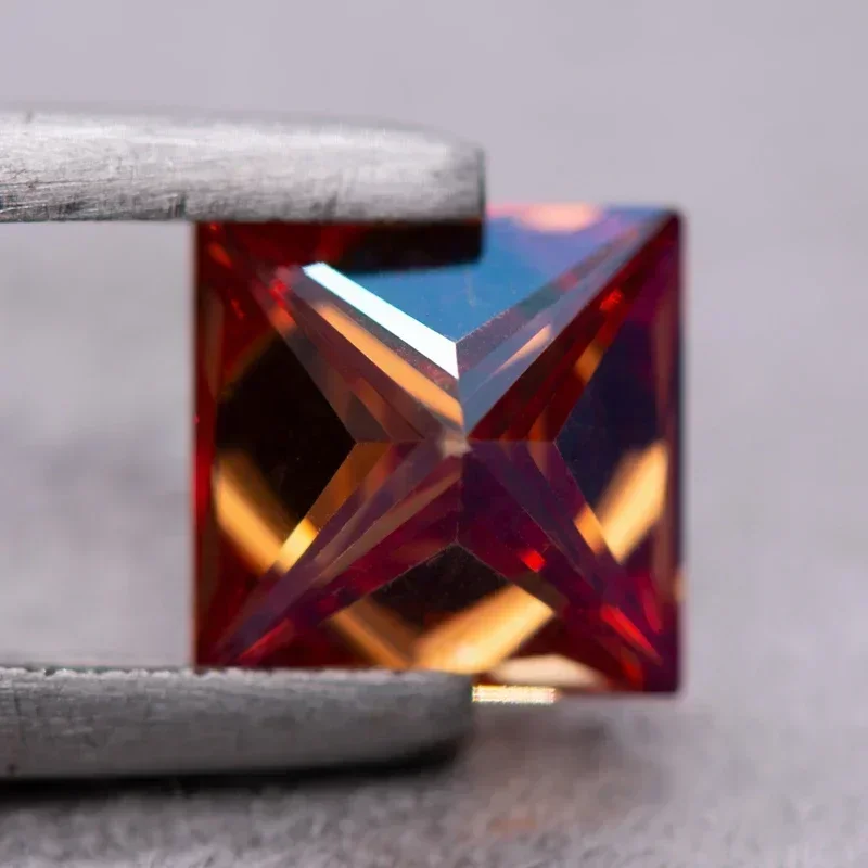 

Moissanite Stone Garnet Color Princess Cut Artificial Gemstone DIY Advanced Jewelry Rings Earrings Making With Certificate