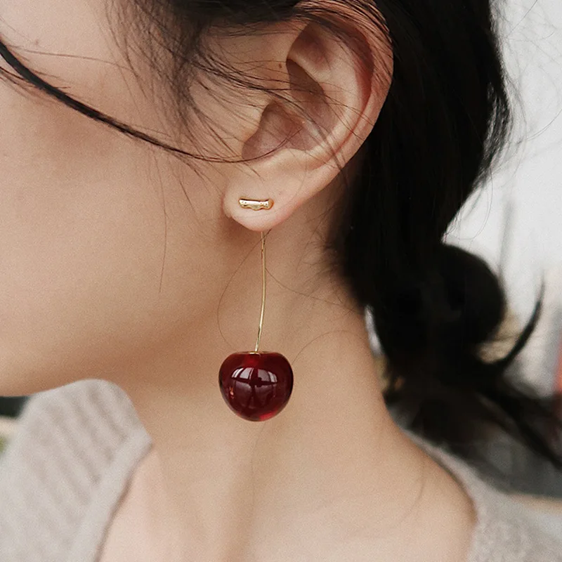 1 Pair Women Personality Cute Fruit Acrylic Drop Earrings Cherry Temperament Dangle Earrings For Women