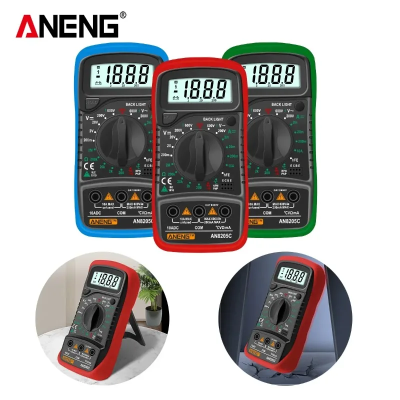 

ANENG AN8205C Multimeter Digital 1999 Count Ammeter Meter Multimetro LCD Display Tester hFE AC DC Voltage Test Thermocouple Tool