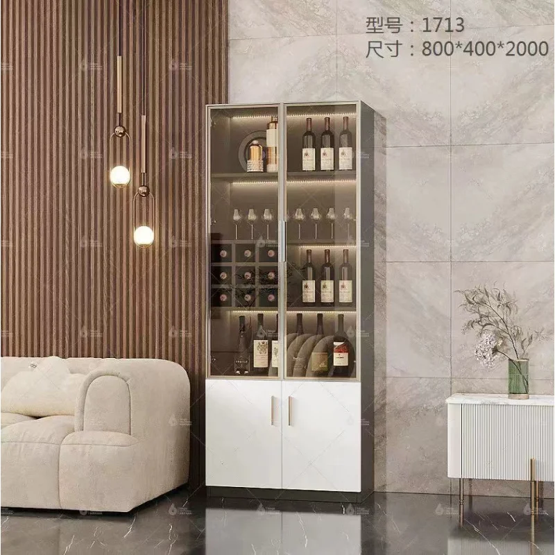 custom.Elegant  Wine Cabinet Locker Display 1713 Lighting Piano Paint High Quality High Density Board High Quality Glass Wine Ra