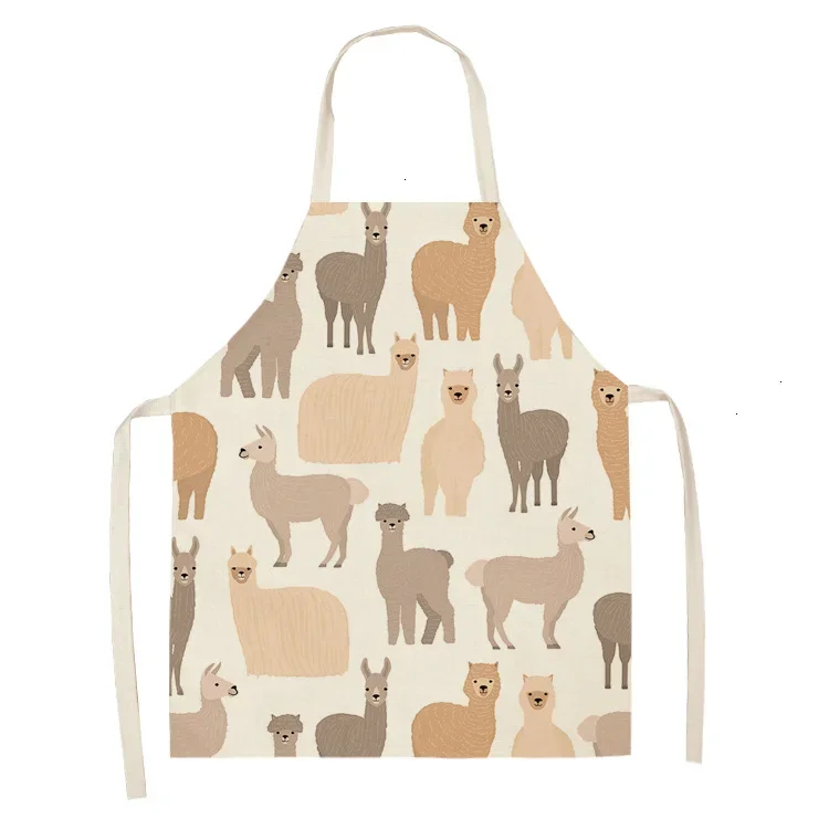 Alpaca llama Cactus Printed Sleeveless Aprons 55x68cm Cotton Linen Kitchen Women Pinafore Home Cooking Baking Waist Bibs