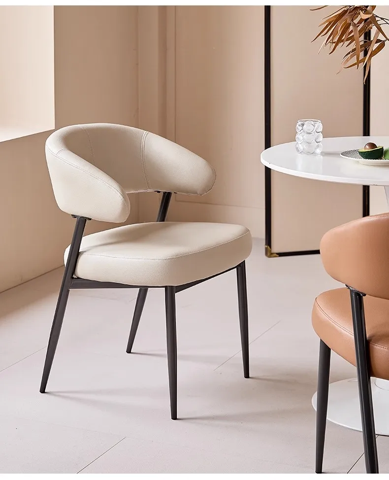 Grey Upholstered Accent Chair, Retro-Inspired Dining Chair with Curved Backrest, Ideal for Dining Area, Durable Metal Frame