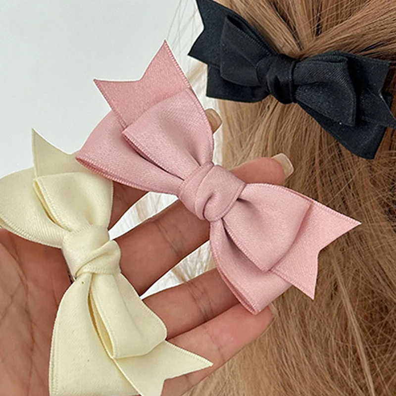 Simple Satin Bow Hairpin, Sweet and Cute Duckbill Clip, Bangs Hairpin, Ladies Dress Up Hair Accessories