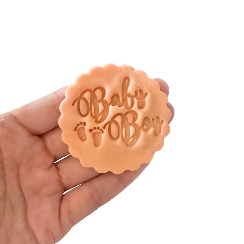 Baking Tool 2inch Baby Boy Emboss PLA Stamp Baby Birthday Cookie Fondant 3D Plastic Embosser Cake Mould Tools Fondant DIY