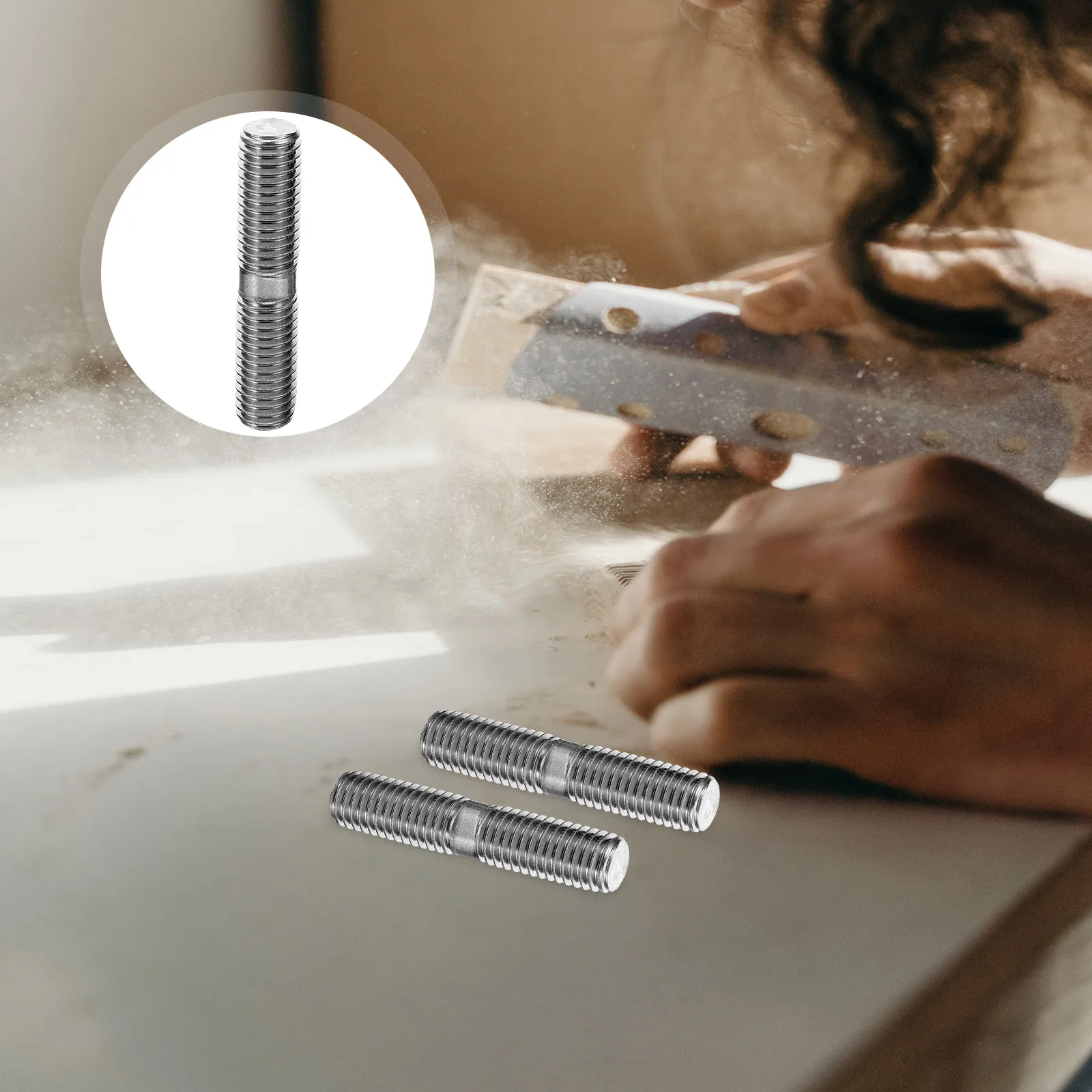 

10pcs Stainless Steel Double-End Bolts Dual Heads Threaded Screws Fine Rod Stable Replaceable Metal Screws For Repair