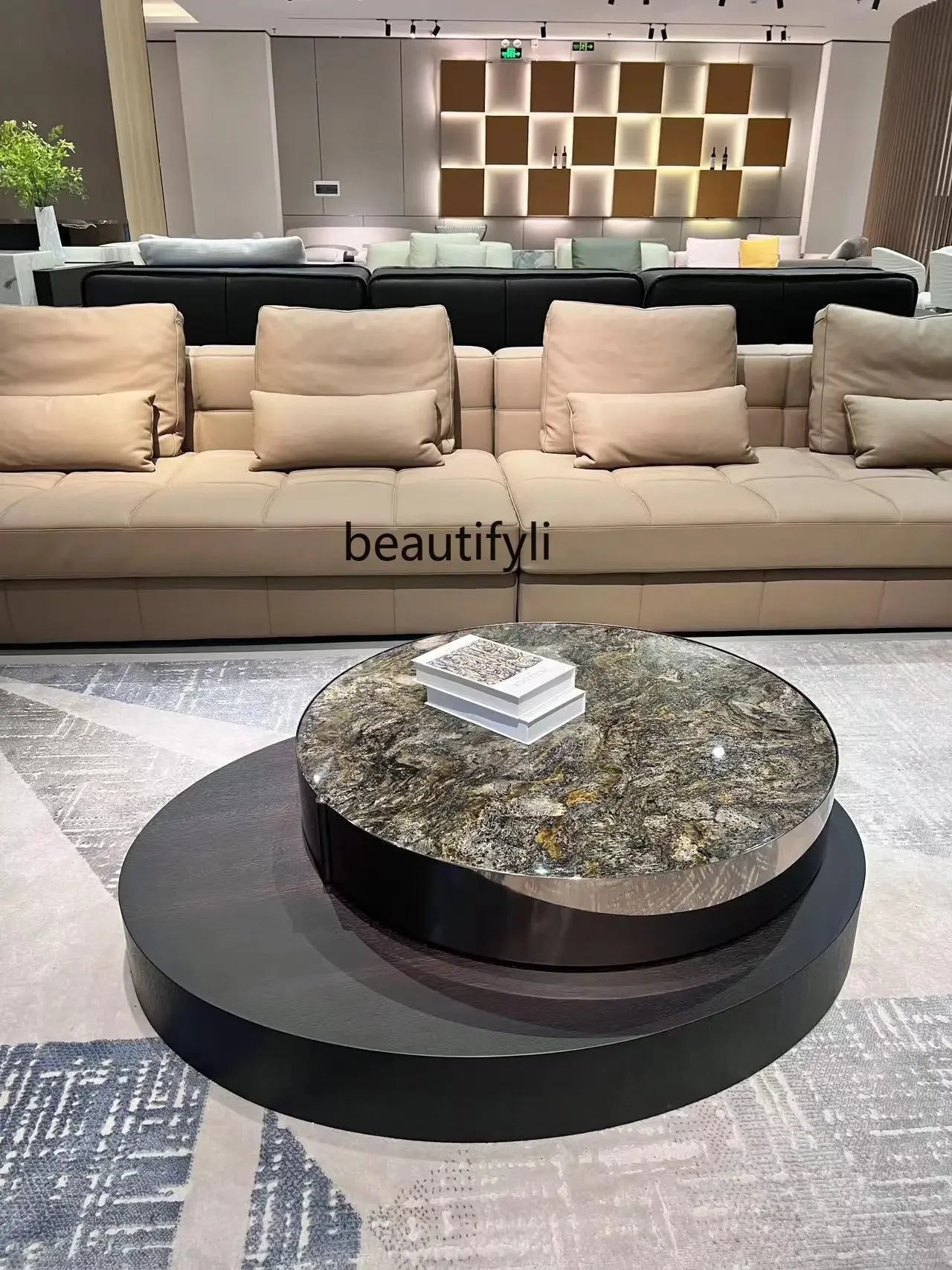 Living room round coffee table marble Italian light luxury rotating tea table