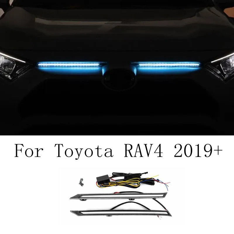 

LED Daytime Running Lights For Toyota RAV4 Car Engine Hood Vent Cover Decoration DRL 2019 2020 2021 Turn Signal Lamp