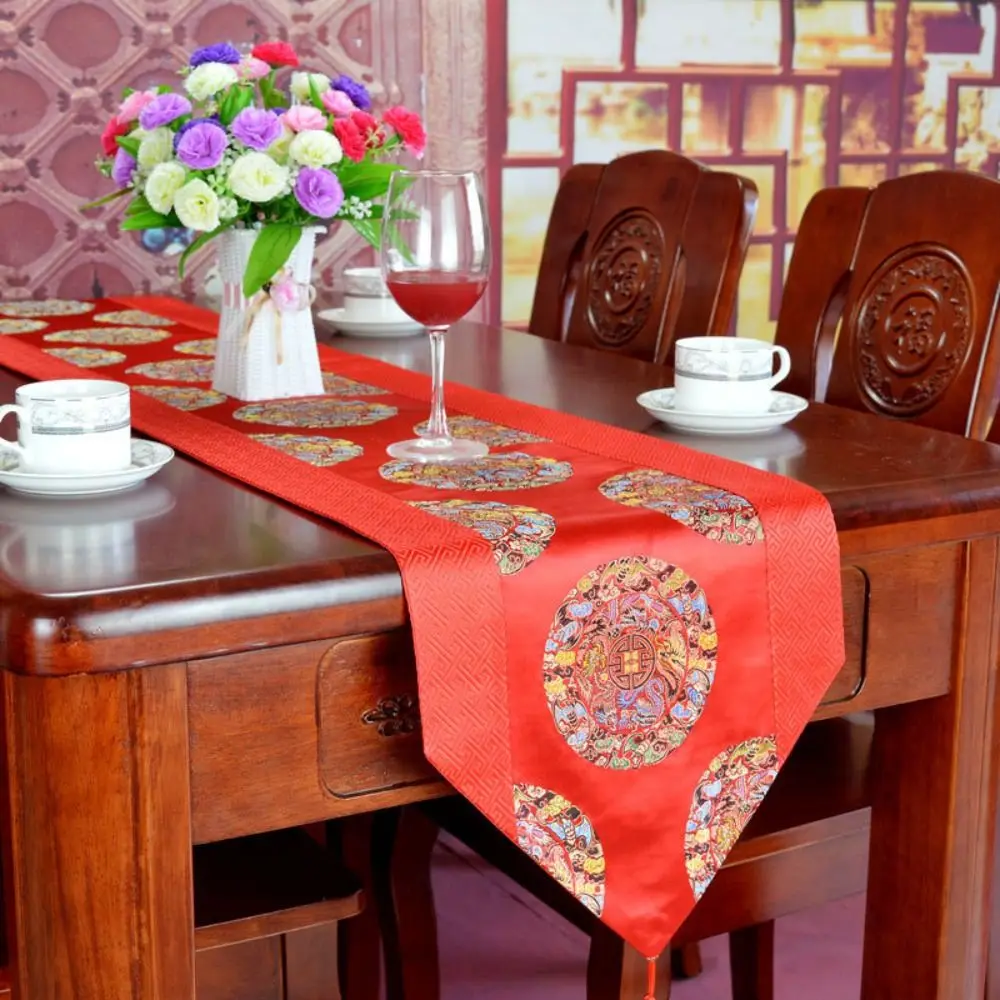 Long High-end Chinese Style Satin Tea Ceremony Wedding Table Runner Table Decoration TableCloth Table Cover