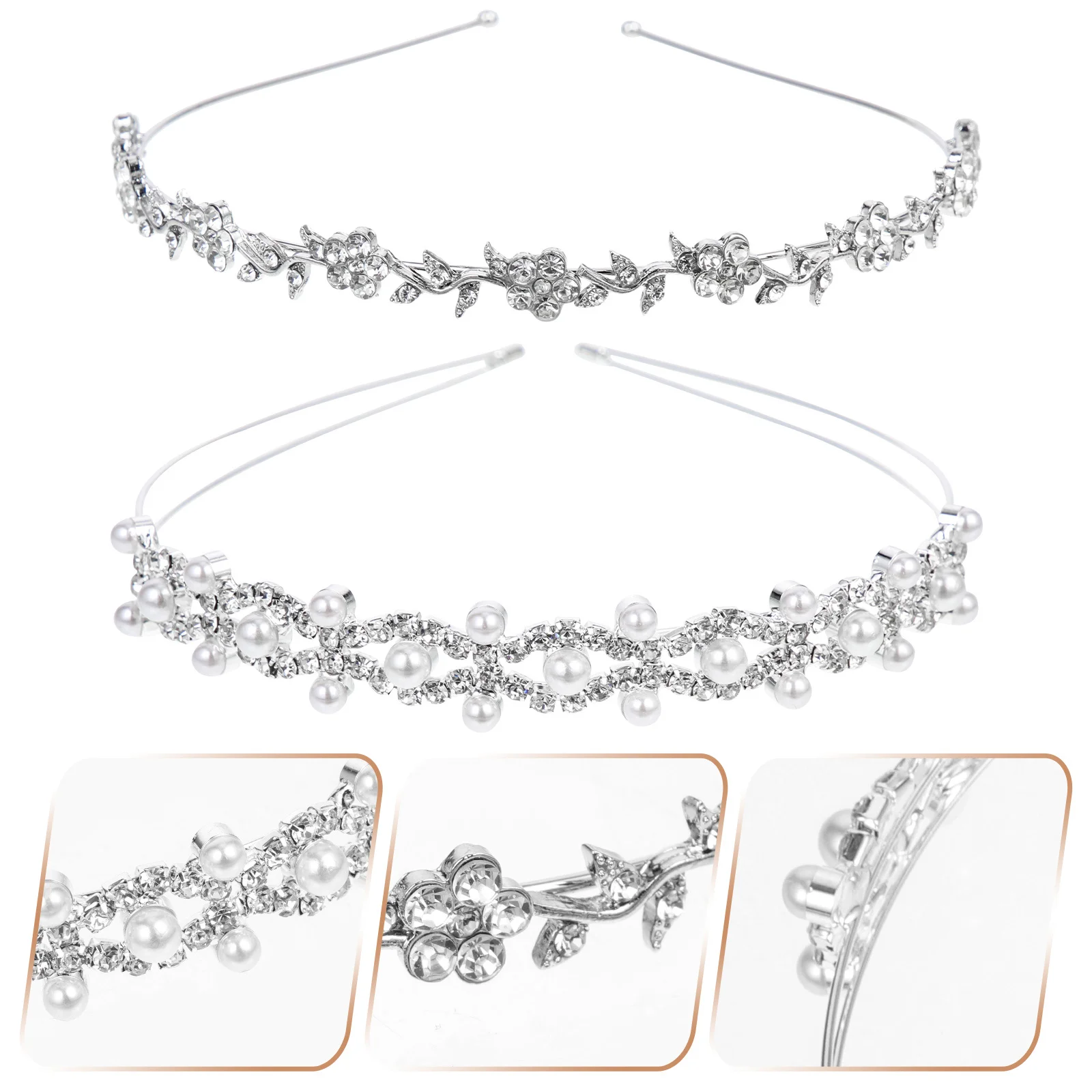Zestaw 2 szt. opasek do włosów z perłami i cyrkoniami, lekkie i wygodne ozdoby ślubne na wesele, imprezę, święta, akcesoria do cosplayu.