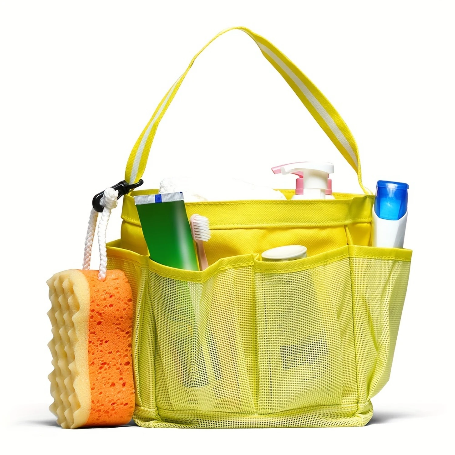 메쉬 샤워 캐디 토트 백, 7 개의 포켓이있는 대용량, 대학 기숙사, 체육관, 수영을위한 휴대용 욕실 세면 용품 주최자,