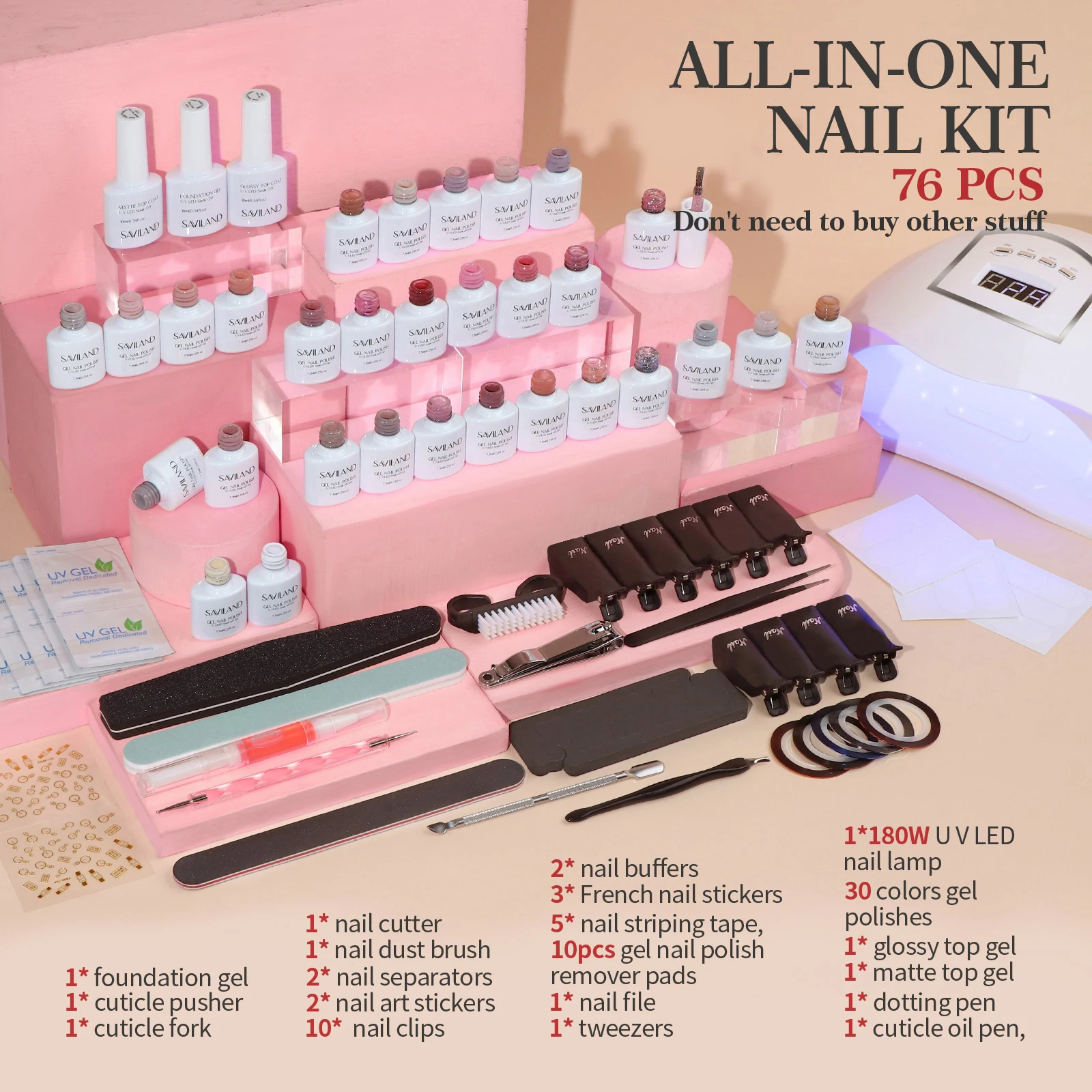 SAVILAND 30 Colors Gel Nail Polish Kit with UV Nail Lamp Spring Summer Nude Gel Polish Set with Base Top Coat Nail Art DIY