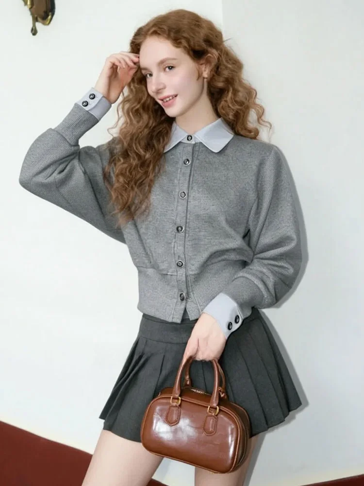 

Color Blo Ne Knitted Sweater Casual Button up Top for Women Soft Fabric French Sle Long Sve Elastic Elastic