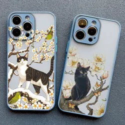Lovely Black Cats And Flower Phone Case For iPhone 15 14 13 12 11 Pro Max Mini XR X XS 15 14 7 8 Plus SE2 Shockproof Back Covers