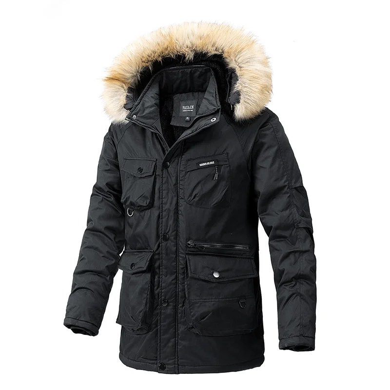 Lange Winterjas Mannen Outdoor Bont Capuchon Heren Heren Windjack Casual Jas Oversized Fluwelen Donzen Jas