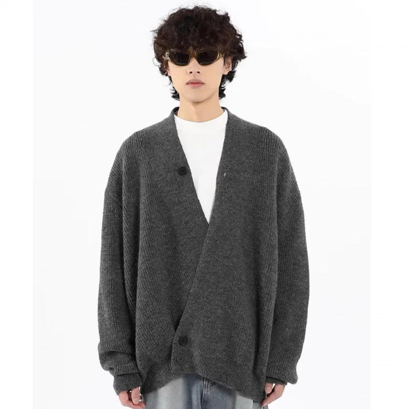 

Вязаный кардиган унисекс, новинка осени 2023, мужской кардиган Cleanfit, кимоно с v-образным вырезом, вдохновленная ленивой вязки, верхняя одежда с премиум-класса