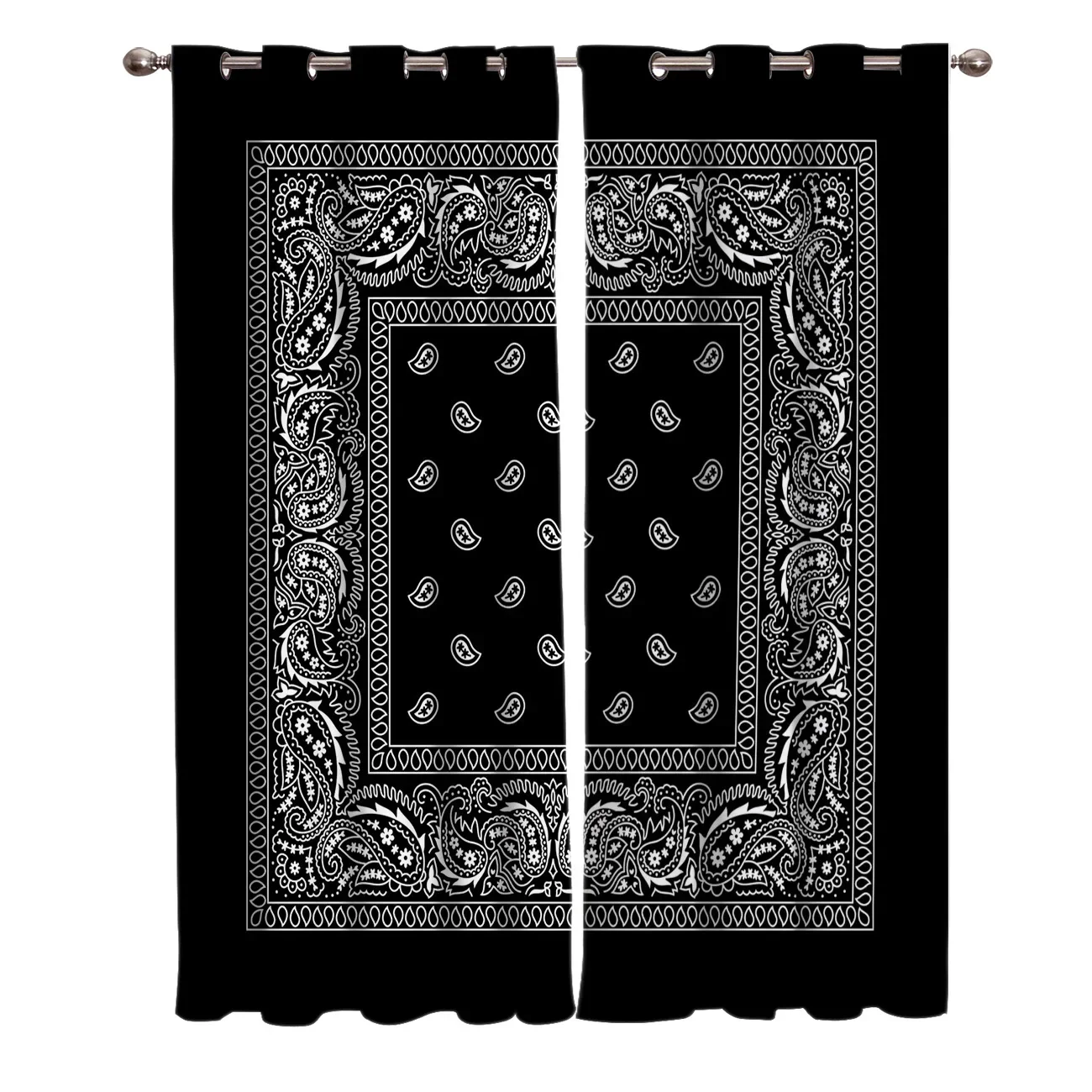 Bandana Black White Print Curtains for Bedroom Living Room Drapes Kitchen Study Room Window Curtain Home Decoration