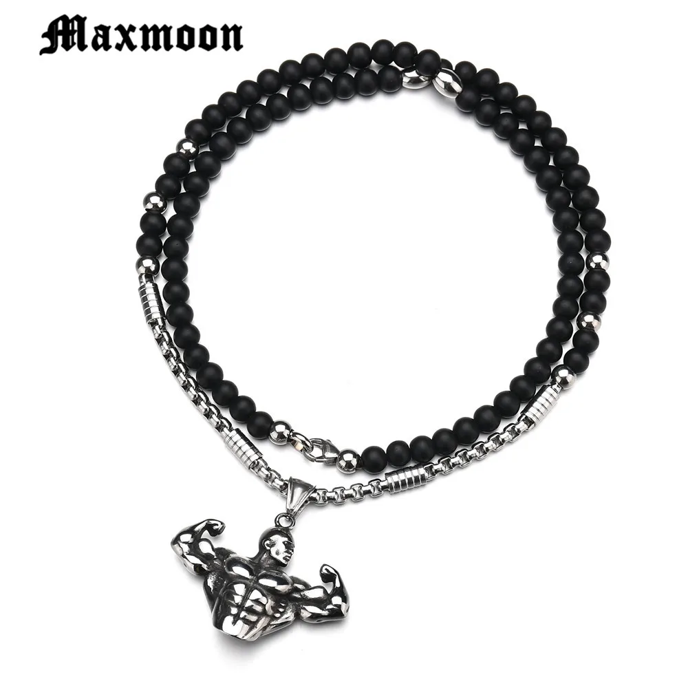 Maxmoon Dumbbell Pendant Necklace For Men Bodybuilding Gym Weight Crossfit Barbell Necklace Fitness Jewelry barbell jewellery