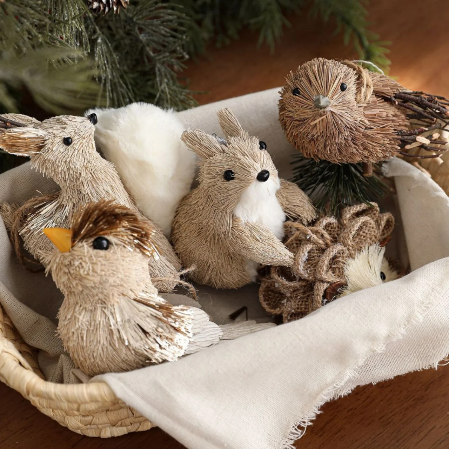 Rustic Christmas Ornaments Squirrel Bird Deer Hedgehog Hanging Baubles Nordic Woodland Christmas Tree Decorations Holiday Gift