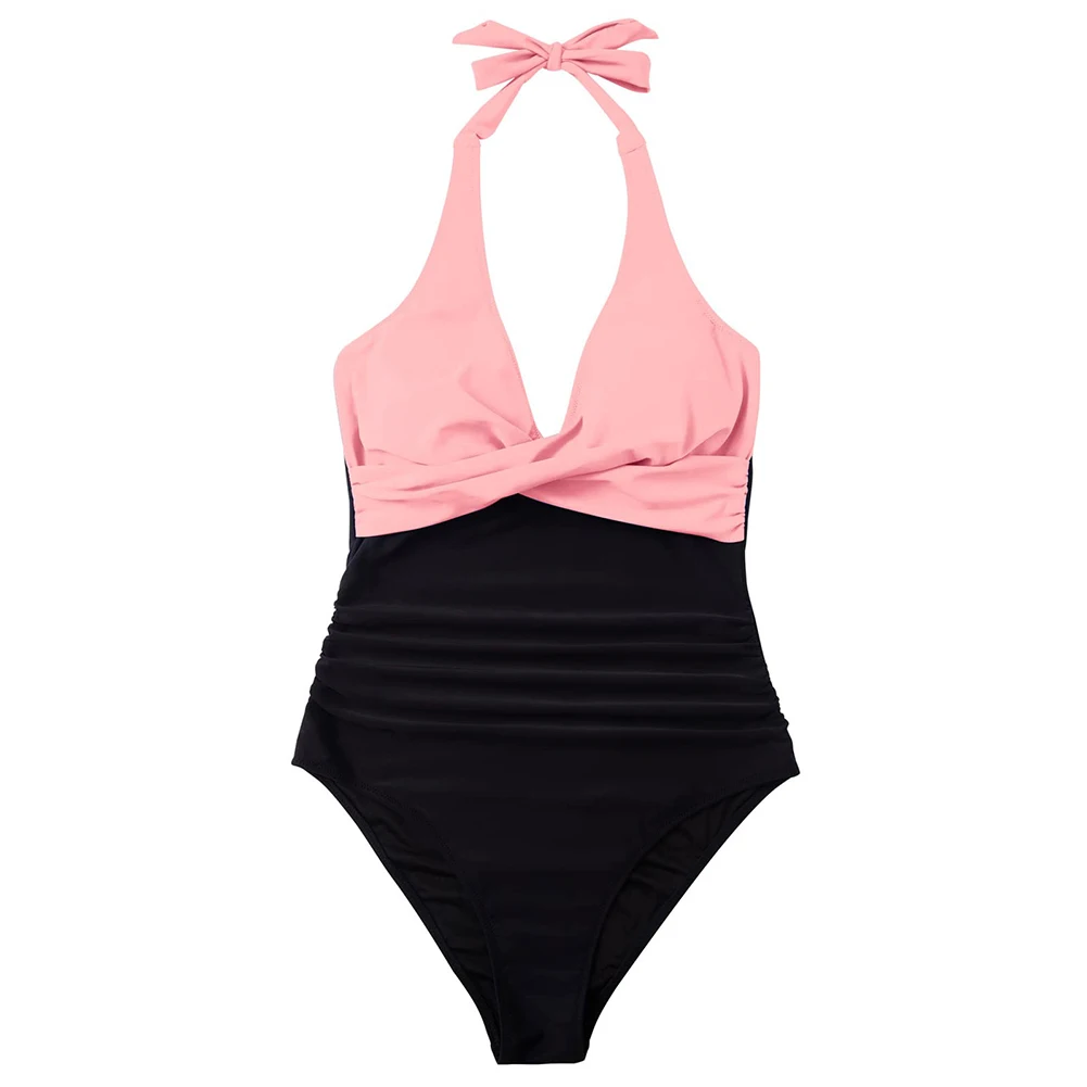 Ladies' Color Blocked Fashionable Casual  For Cross One-piece Swimsuit For Summer For Vacation, Holiday, Beach Backless Swimsuit