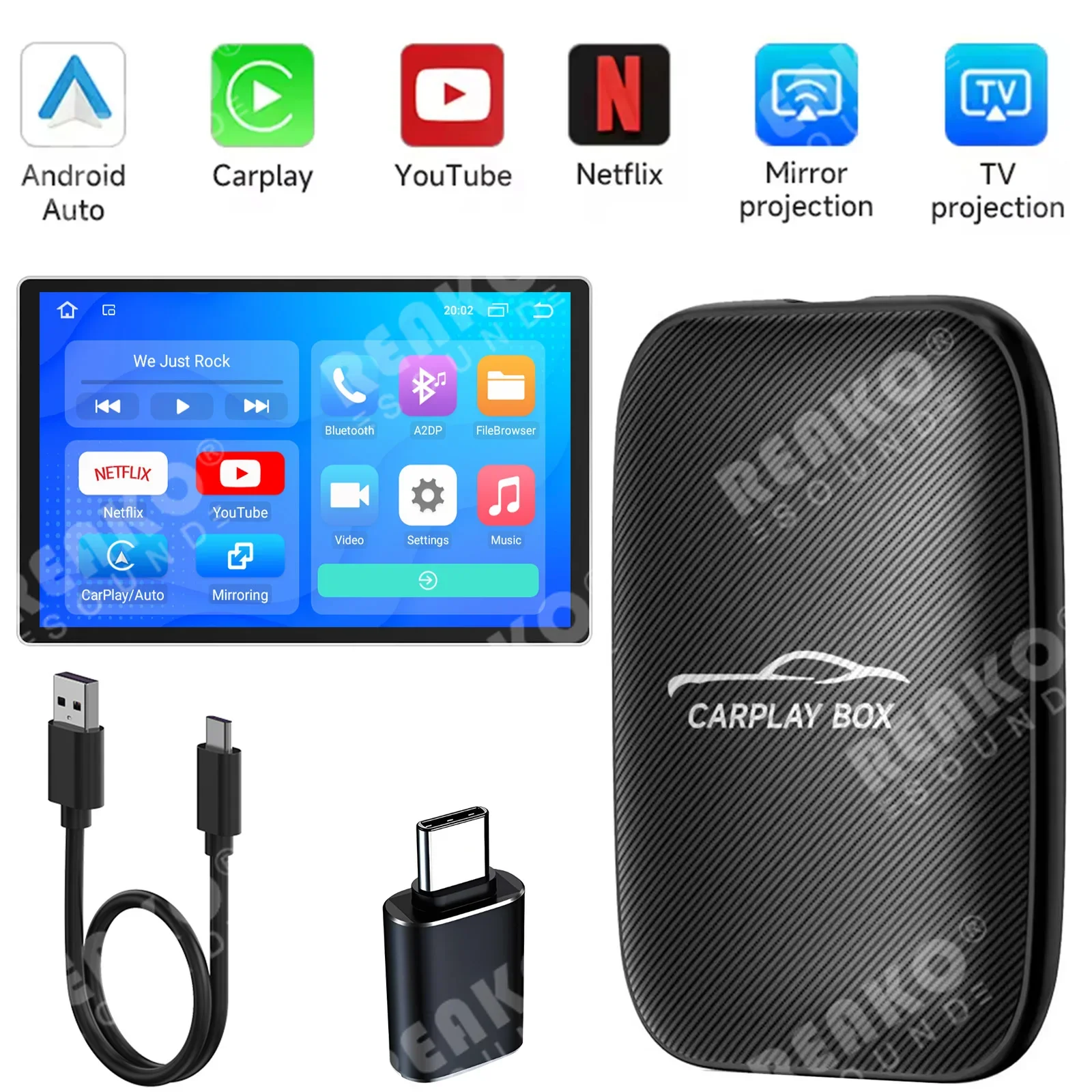 4 in 1 Carplay Box Wireless Android Auto Carplay Adapter Android system Navigation Support YouTube Netflix Car Streaming type-C