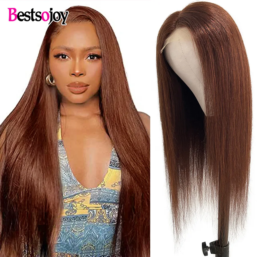 

13x4 Straight Lace Front Wig Chocolate Brown Colored Human Hair Wigs Brazilian Remy Hair 4x4 Closure Wig For Women 180 Density