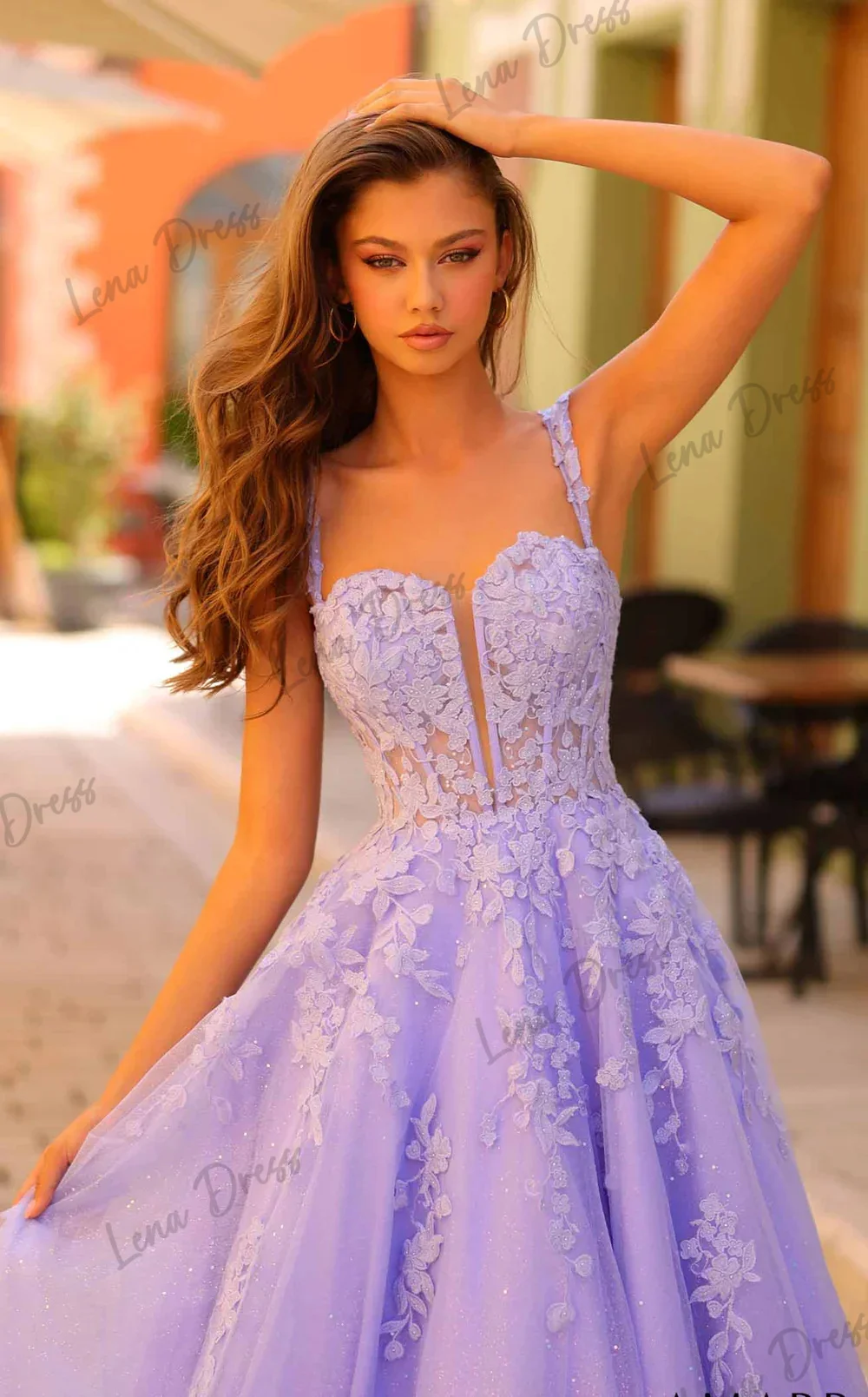 Lena-Sparkling Embroidered Tulle Ball Dress 2024 Purple A-line Evening Dress Wedding Party Dress Vestidos De Fiesta