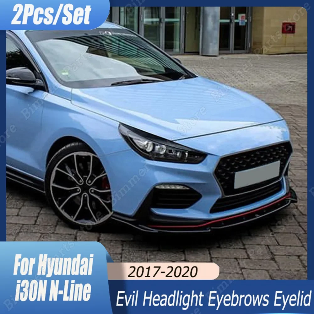 For Hyundai i30 MK3 N N-Line RS 2Pcs ABS Glossy Evil Headlight Eyebrows Eyelid 2017 2018 2019 2020 Headlight 3D Trim Stickers