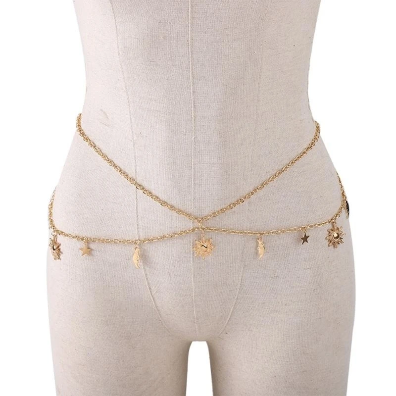 

652F Waist Belt Modern Multilayered Chain for Street Dance Music Festival Jeans Dress Belt Body Jewelry Versatile