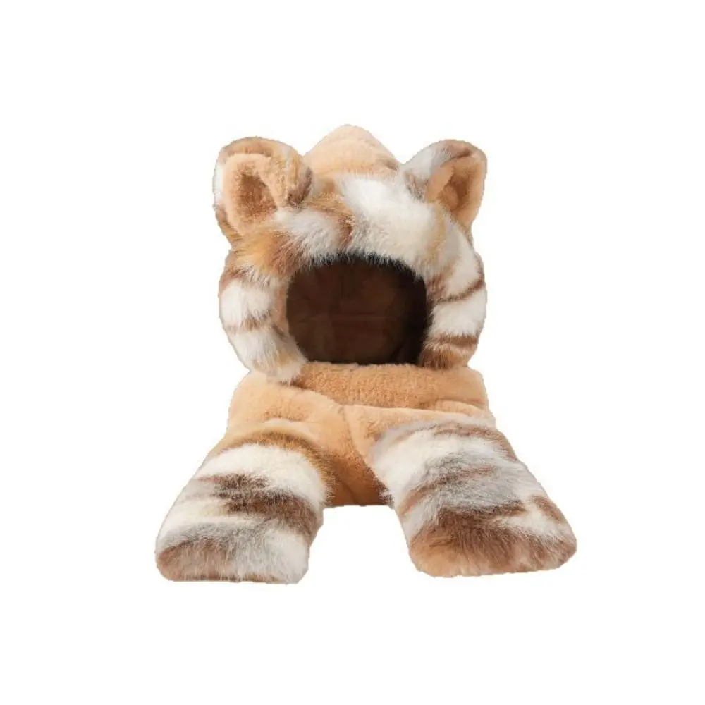 3-in-1 Design Hat Scarf Gloves Set Thick Faux Fur Hooded Scarf Gloves Combo Windproof Warm Lining Fluffy Soft