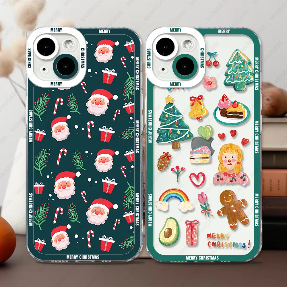 Merry Christmas Santa Snowman Elk Door Phone Case For iPhone 16 11 12 13 14 15 Pro Max Mini XSM XR Plus Kawaii Cute Silica Cover