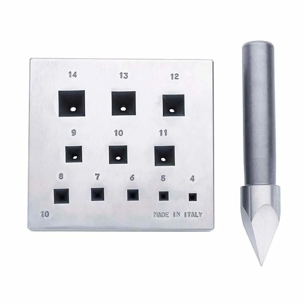 Italy OMO Square Bezel Forming Block 11 Holes 4mm-14mm 17 Degree Hardened Tempered Steel With Punch for Jewelry Bezel Making