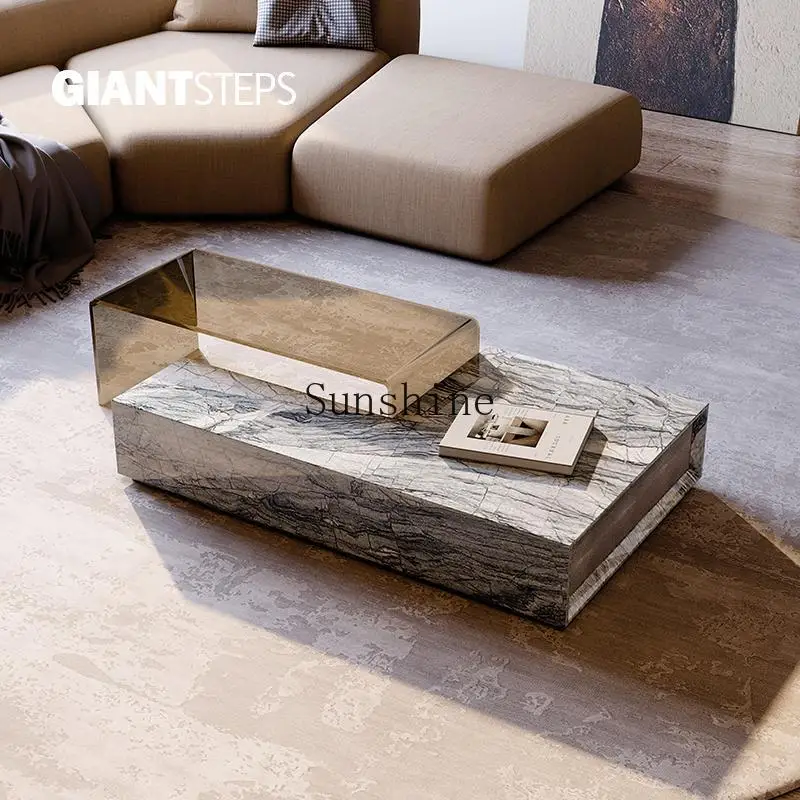 

Natural marble coffee table living room Italian minimalist design high-end rectangular storage customization