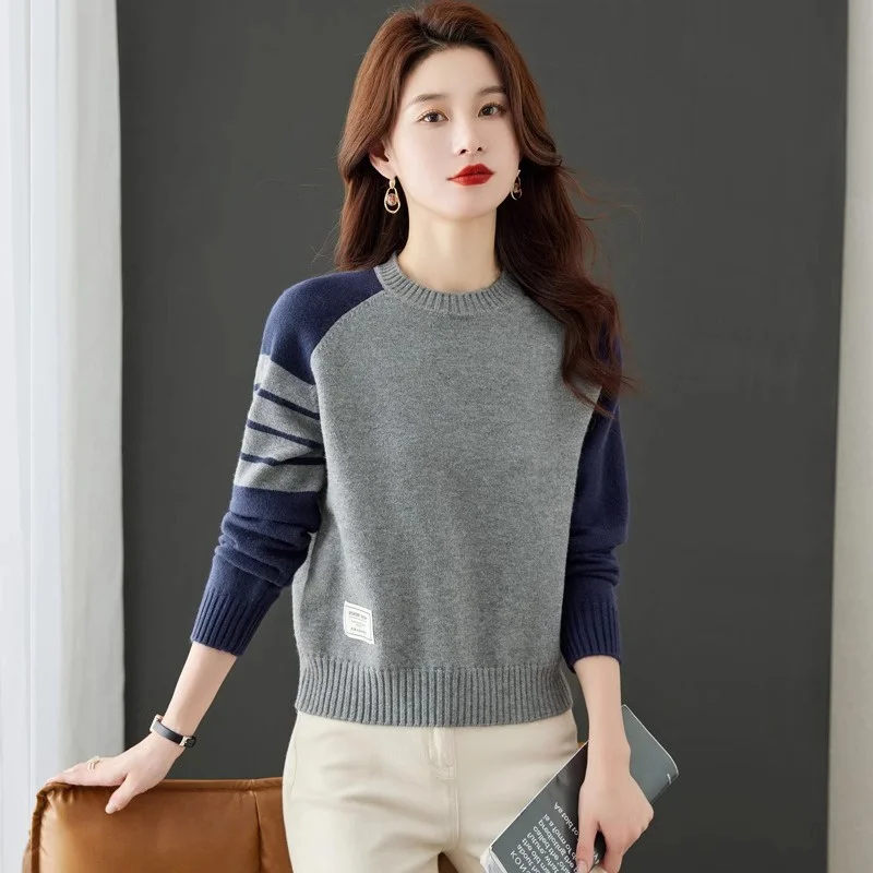 

Daliang Knitted Sweater Anti-Ball Long Sve round Ne Regular Thin Autumn Winter Women's High-End Faion Top
