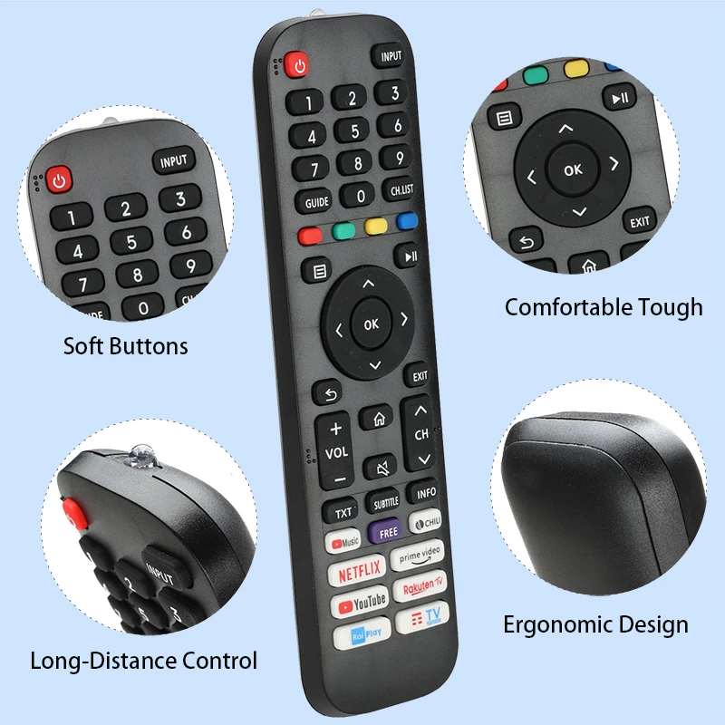 EN2H30H Remote Control For Hisense TV 75A7100F Replacement Controller With NETFLIX PrimeVideo YouTube Buttons