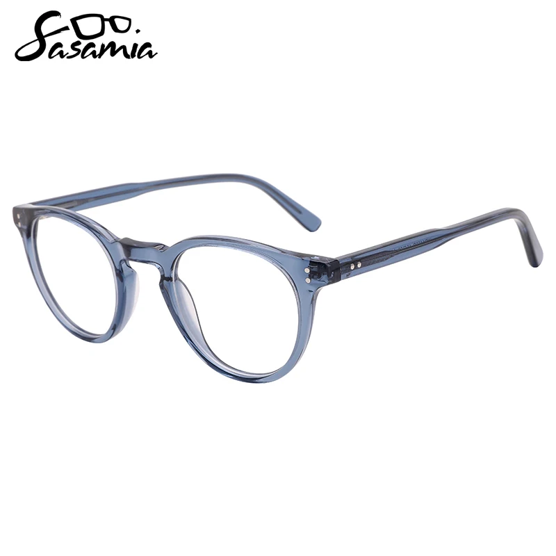 SASAMIA-Óculos acetato redondo, óculos transparentes, Single Colors Frame, óculos de prescrição óptica, grandes templos, WD1450P, Unisex