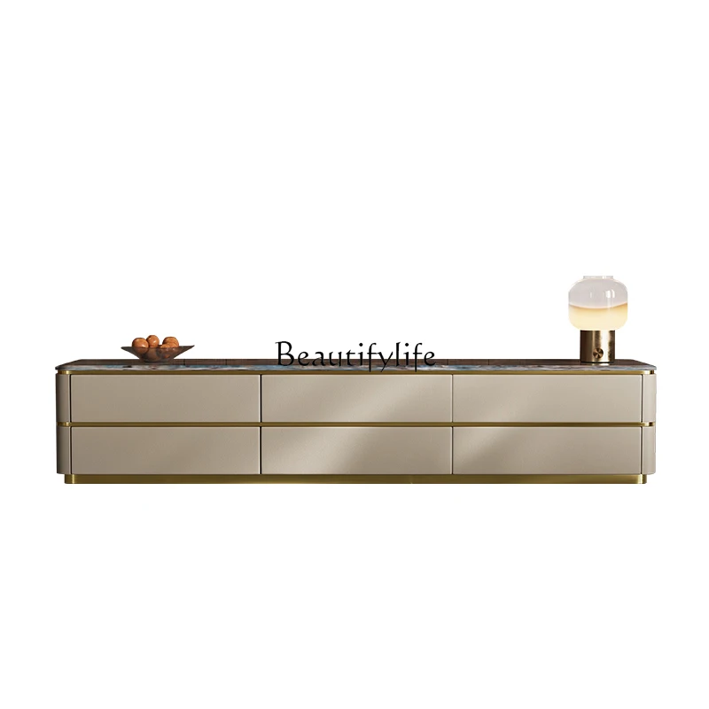 

Italian light luxury marble TV cabinet leather veneer storage locker