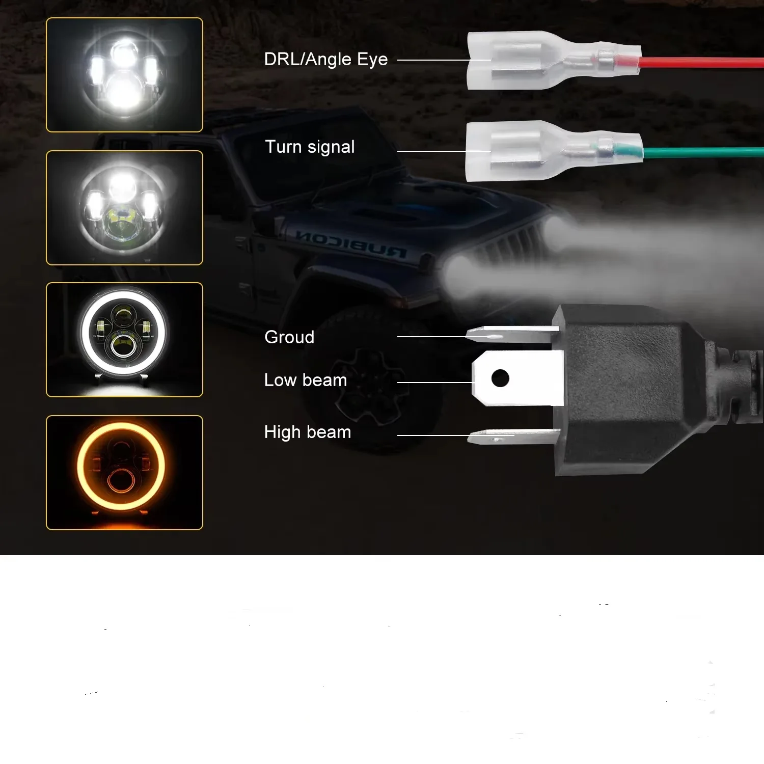 1PCS 7-Inch LED Headlamp for Wrangler Car for Harley Motorcycle-Super Bright High & Low Beam 6000k Color Temperature 12V