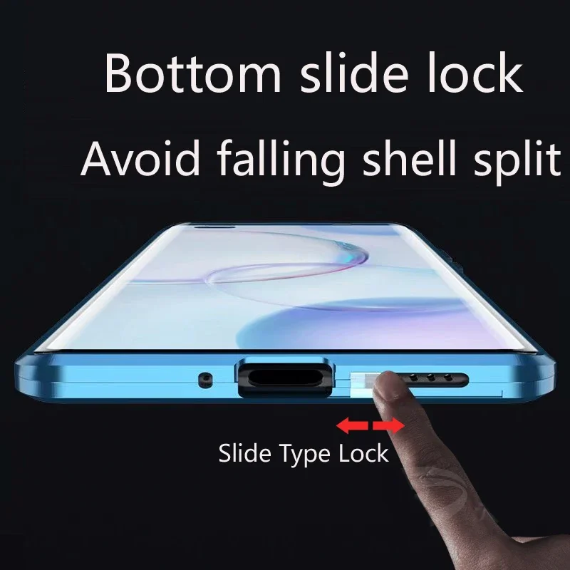 Metal Magnetic Anti-drop Case Double Sided Glass Snap Buckle Phone Shell For Honor 50 70 Pro Plus Camera Lens Protection Cover