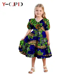 African Clothes for Kids Girls Ankara Print Double Ruffles Collar Dresses Bazin Riche Children Party Dresses Vestidos 2445011