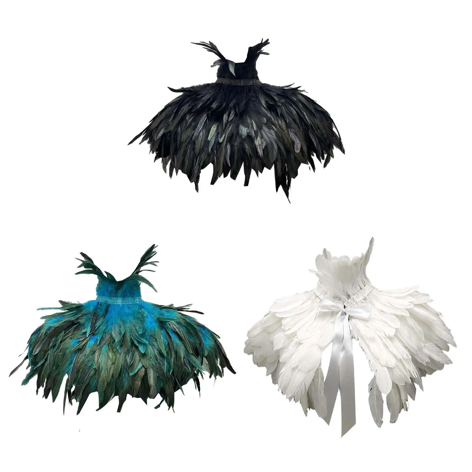 Gothic Woman Feather Cape Halloween Costume Faux Feather Shrug Shoulder Wrap for Masquerade Party Cosplay Prom Show