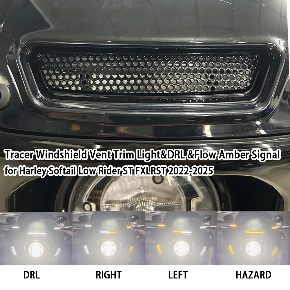 دراجة نارية التتبع الزجاج الأمامي تنفيس ضوء الكسوة مع DRL الأبيض وتدفق العنبر إشارة ل هارلي سوفتيل منخفضة رايدر ST FXLRST 2022-2025 #3